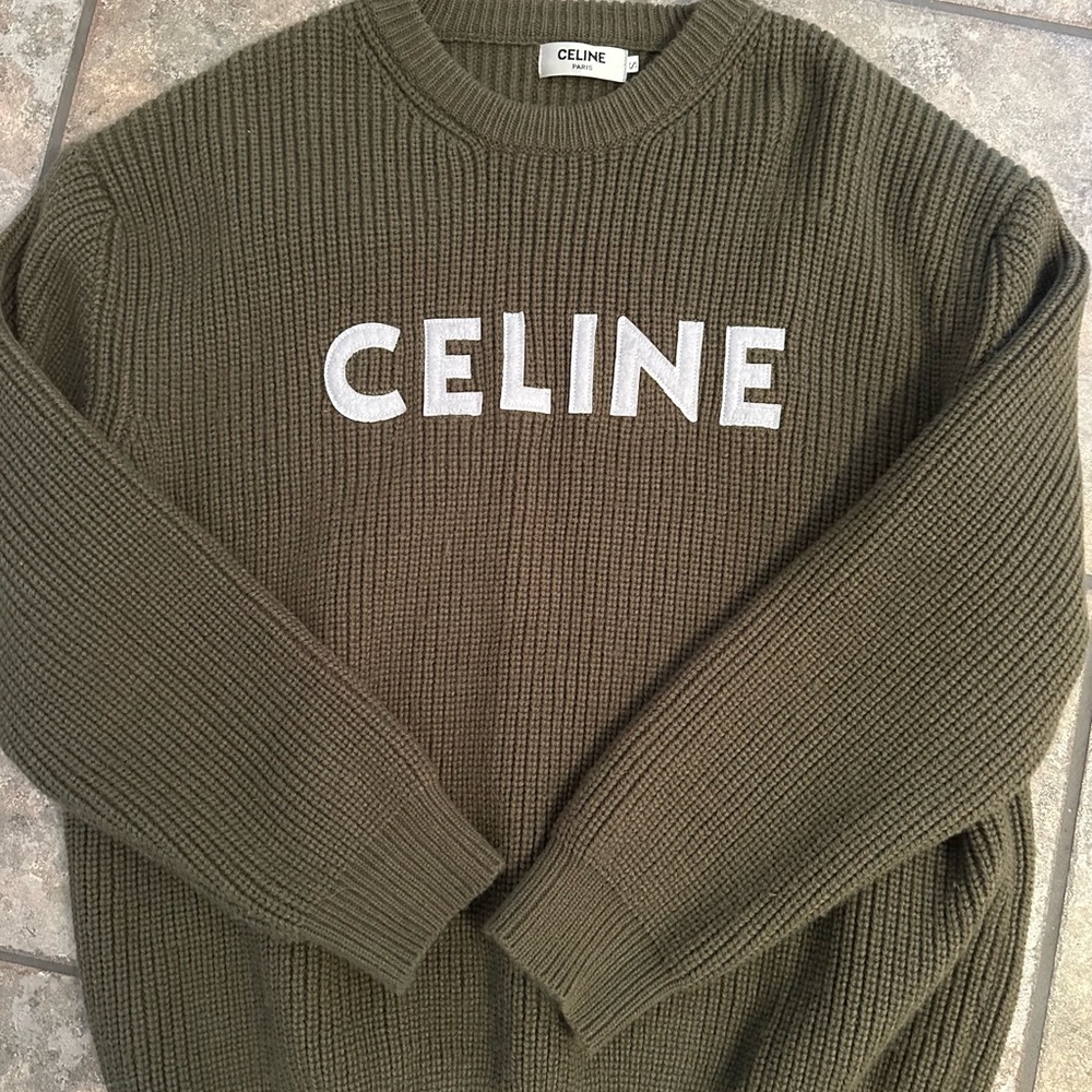 Celine Khaki Green Crewneck Sweater